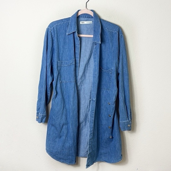 Zara The Erin Denim Wrap Asymmetric Mini Dress size M - Picture 4 of 13